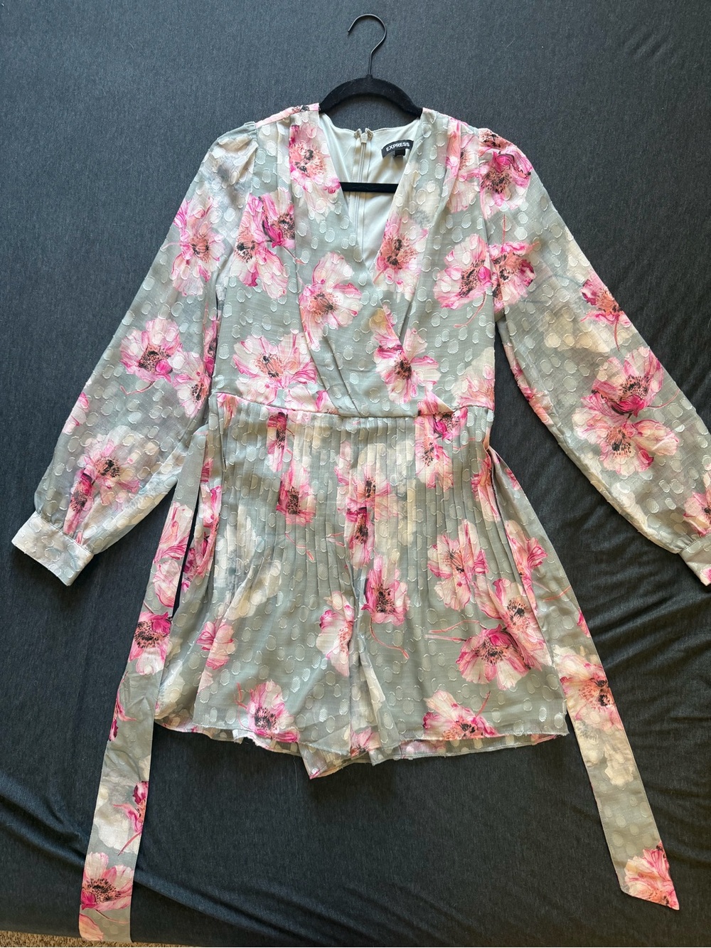 Express Women’s Floral Wrap Dress in Light Gray and Pink